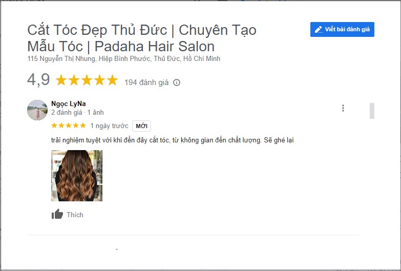 Đánh giá của khách hàng trên Google